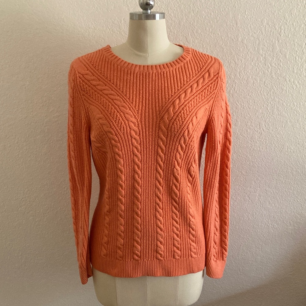 Talbots Coral/Soft Orange Cable Knit Sweater
